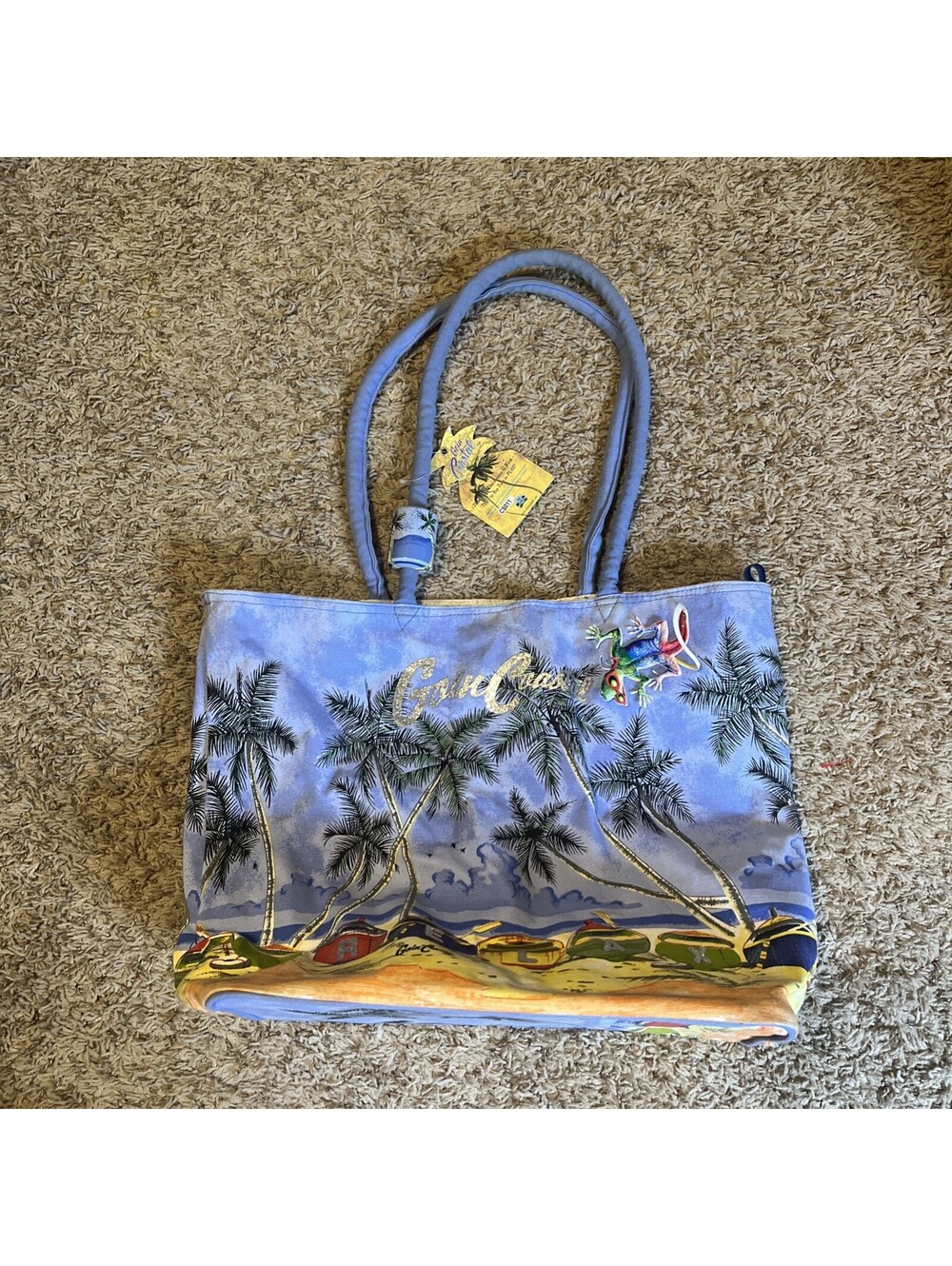 Goin Coastal Sun N Sand Tropical Beach Tote Gecko Blue CS011 Tags Attached palms